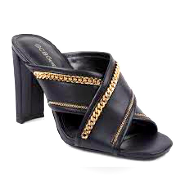 BCBGeneration WABBI BLACK LEATHER CHAIN DETAIL SLIDE-IN MULE HEELS NWOB SZ 5.5 - Picture 6 of 6